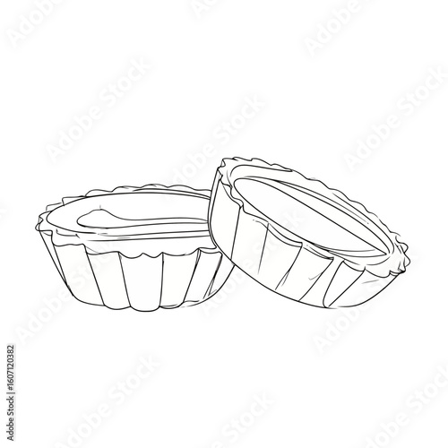 A minimalist line art sketch of two fluted peanut butter cup candies, one resting on the other.