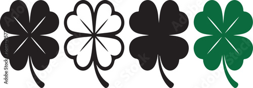 Four leaf clover silhouettes black and green shamrock lucky