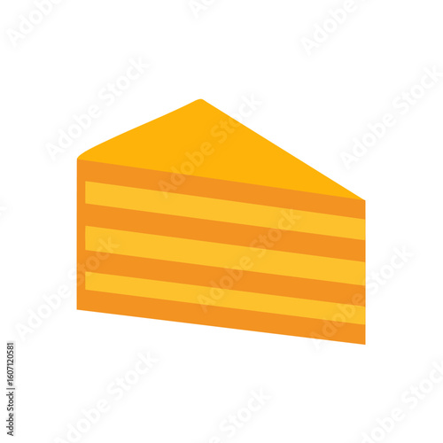 A triangular slice of a multi-layered orange and yellow cake, depicted in a simple, flat graphic illustration style.