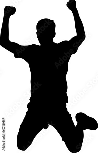 Jumping Man Silhouette Expressing Energy and Victory in White Background