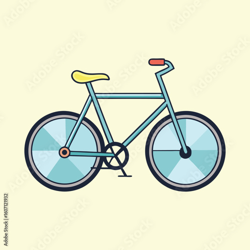Illustration of a stylized blue bicycle with yellow seat and red grips