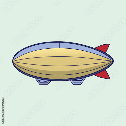 Retro Cartoon Airship Design with Red Fins and Pastel Color Scheme