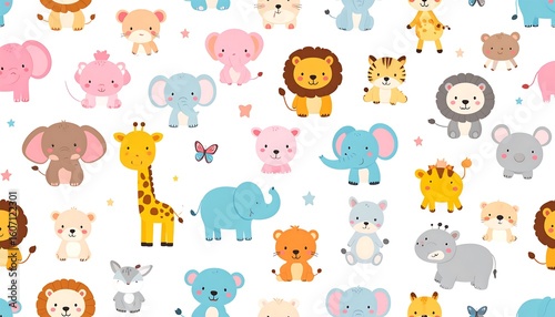 Cute animal pattern with various baby animals