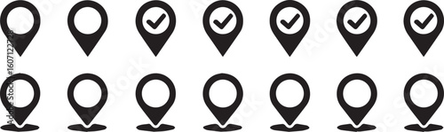 flat design location marker icon with tick symbol ai eps jpeg png vector set