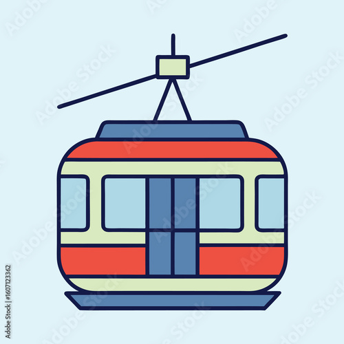 Stylized Vector Illustration of a Cable Car Gondola Ascending High Above the Ground