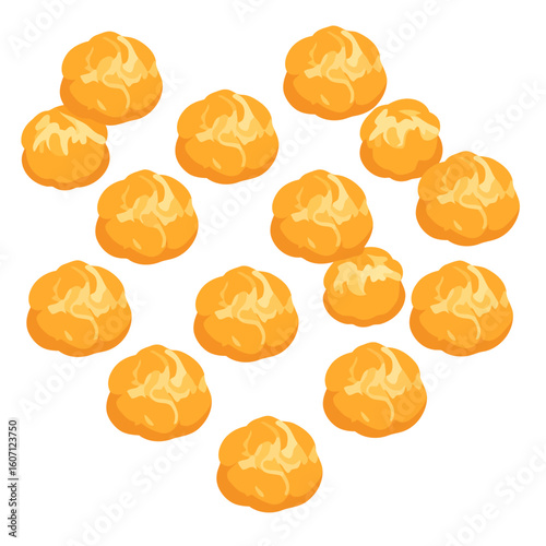 A collection of small, golden-yellow choux pastry balls, illustrated in a simple, flat style.