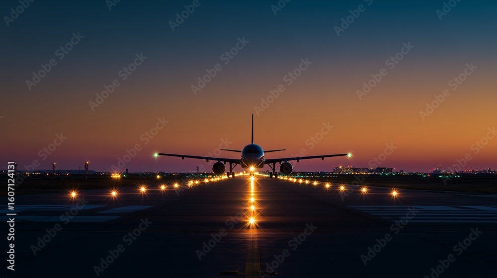 Fototapeta premium A dramatically lit runway at late evening