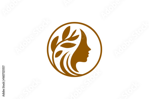 Elegant woman and leaf logo