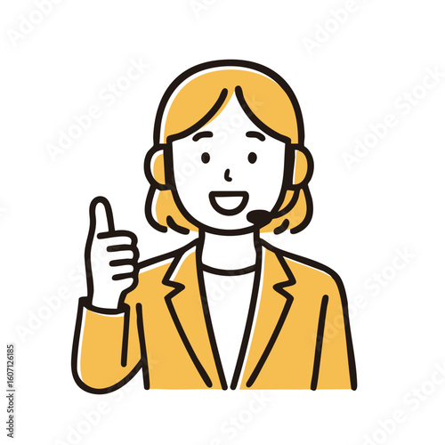 Female customer support giving thumbs‑up, minimal line art illustration