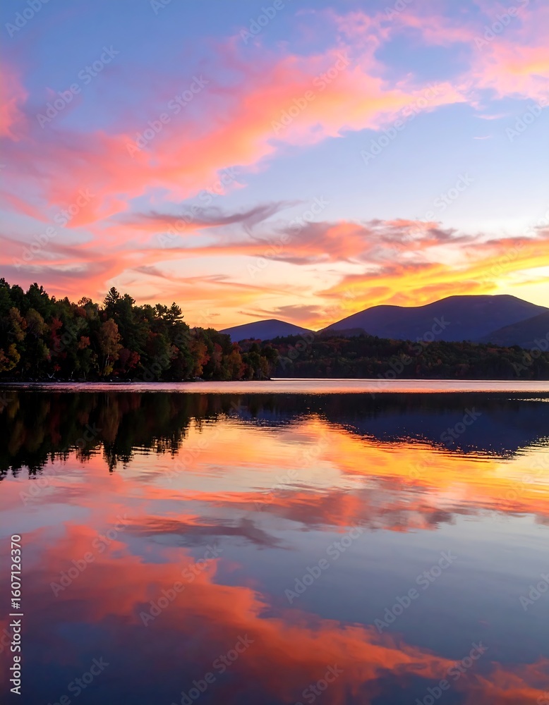 Fototapeta premium Peaceful lake sunset reflection