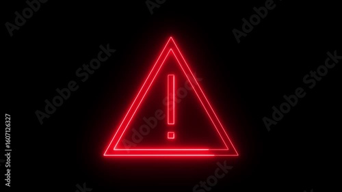 Animation of glowing neon Warning attention icon signal , alert , risk , safety, danger road warning sign animated .neon sign Warning video