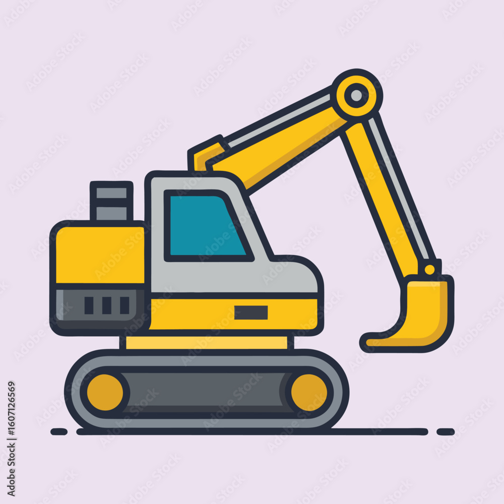 Illustration of a cartoonish yellow and gray excavator on a light background Illustration of a cartoonish yellow and gray excavator on a light background