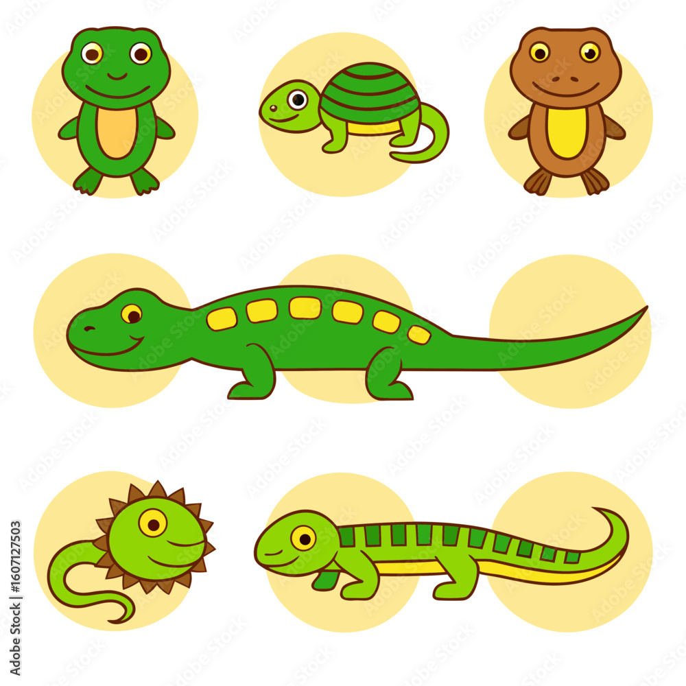 Obraz premium Cartoon reptiles and amphibians frog turtle