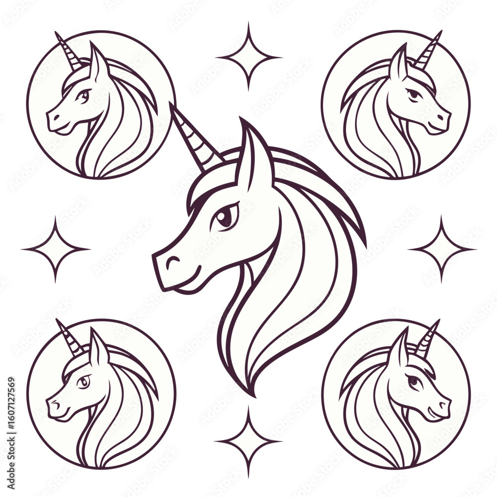 Obraz premium Unicorn heads and stars horse mythical