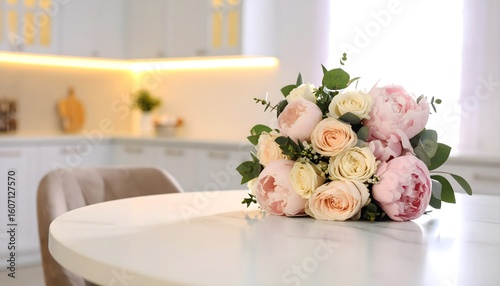Soft pink peonies and roses bouquet