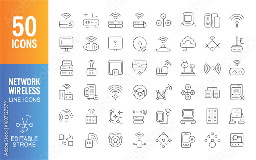 Wallpaper Mural Collection of 50 wireless network line icons with editable stroke on white background technology connection Torontodigital.ca