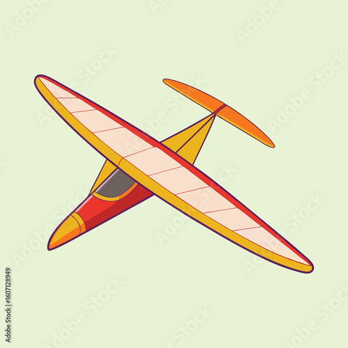 Cartoon illustration of a colorful hang glider against a light green background