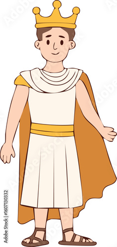 Cartoon illustration of a young king wearing a crown and traditional robes.