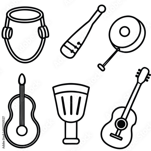 Musical Harmony: A Collection of diverse musical instrument in an artistic composition. Reflecting the universality and creative spirit.