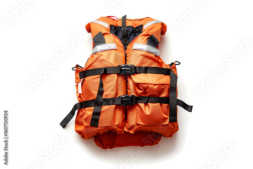 Bright Orange Automatic Inflatable Life Jacket Isolated on White Background