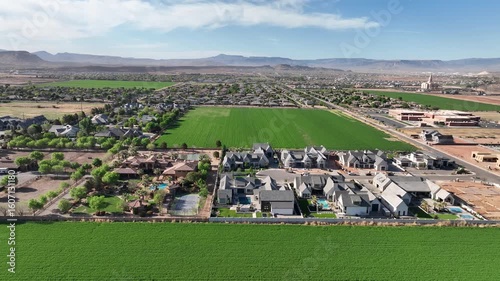 Aerial View of Luxury Homes and Green Fields in Expanding St. George Suburbs