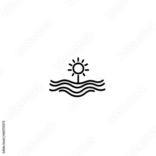 Vector illustration of sun rising above waves symbolizing ocean sunrise and calm water scene