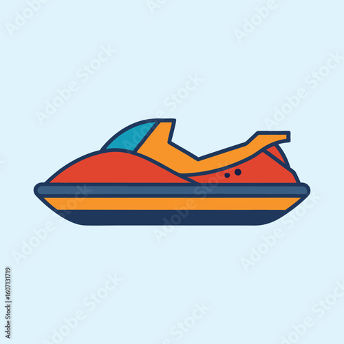A colorful jet ski on a light blue background illustration
