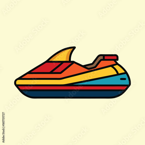Colorful Graphic Illustration of a Jet Ski Against a Cream Background