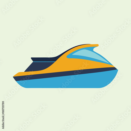 Modern Flat Design of a Personal Watercraft on Light Green Background