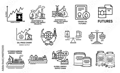 Power Production Hydrocarbon concept. Business graphics depicting oil industry trends and investments.