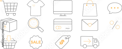 Ecommerce and online shopping outline icon set