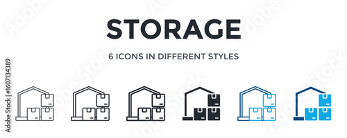 Storage Icon In Different Style Vector Illustration. Designed In Thin Line, Regular Line, Bold Line, Glyph, Color Line, And Color Glyph Style Can Be Used For Web