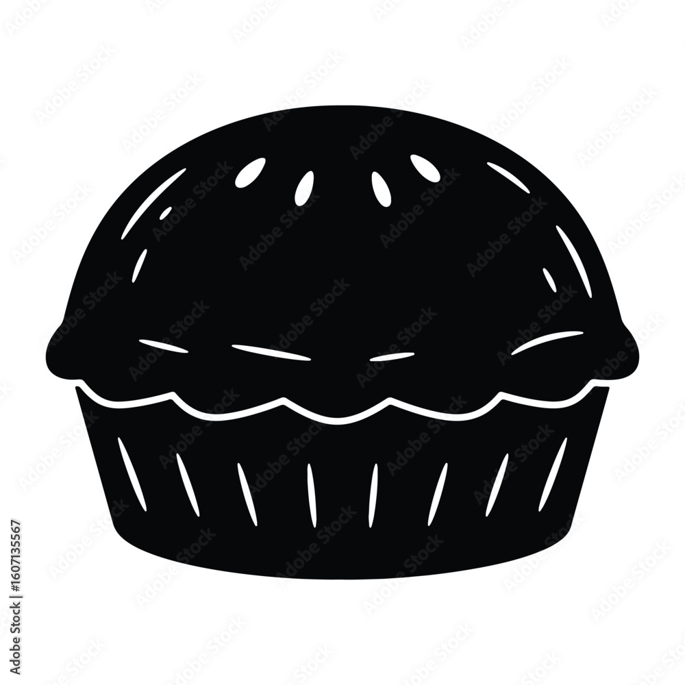 Fototapeta premium Simple black and white illustration of a delicious freshly baked fruit pie dessert