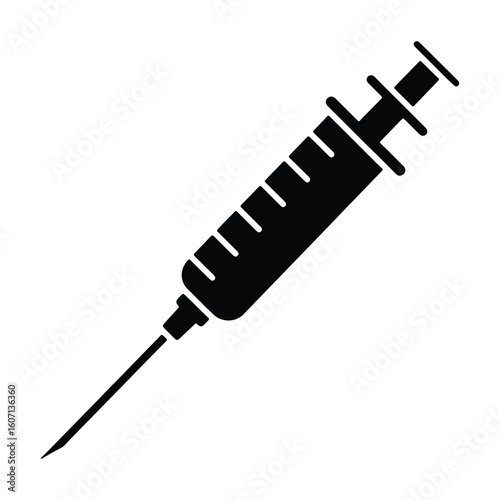 Simple black and white illustration of a medical syringe for healthcare and vaccination concepts