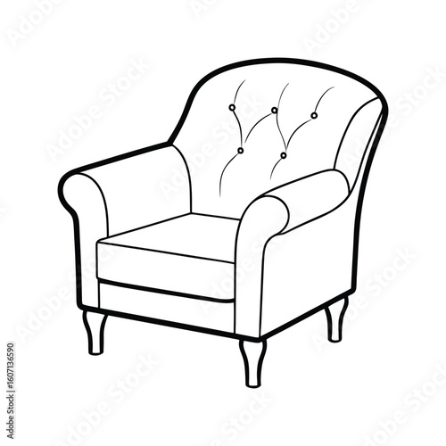 Vector Outline Illustration of Club Chair Isolated on White Background
