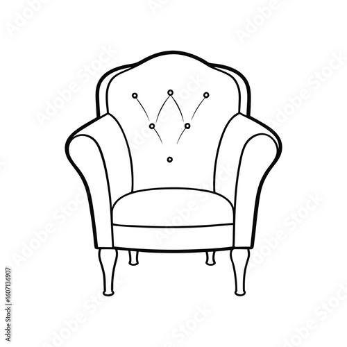 Vector Outline Illustration of Club Chair Isolated on White Background
