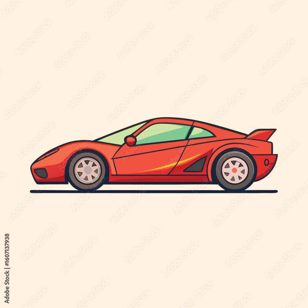 Fototapeta premium Stylized Red Sports Car Isolated on a Light Peach Background Illustration