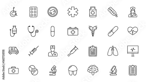 Medical icon vector set for web, health, and business illustration