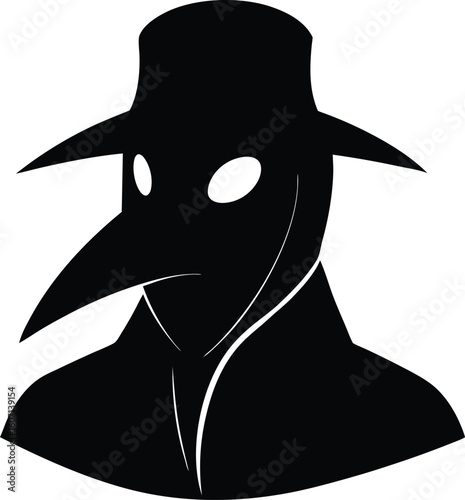 Minimalist plague doctor silhouette isolated on transparent background