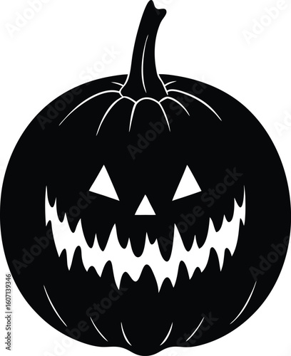 Clean and minimal silhouette of a rotting pumpkin isolated on transparent background