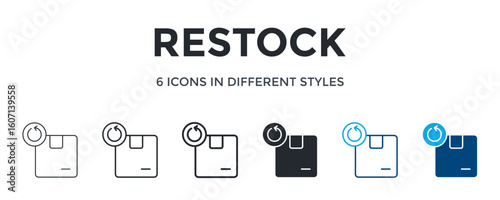 Restock Icon In Different Style Vector Illustration. Designed In Thin Line, Regular Line, Bold Line, Glyph, Color Line, And Color Glyph Style Can Be Used For Web