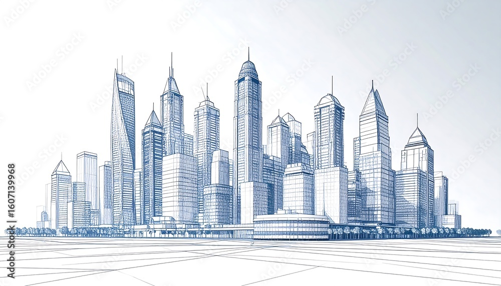 Naklejka premium Blueprint of a modern city skyline