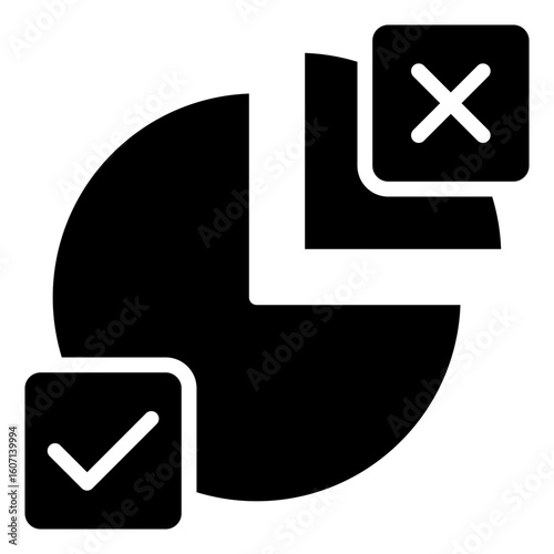 Segment Review Glyph Black Silhouette Icon Design Vector - Pie chart with selected and unselected parts, representing segmented data review or voting