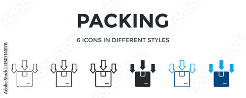 Packing Icon In Different Style Vector Illustration. Designed In Thin Line, Regular Line, Bold Line, Glyph, Color Line, And Color Glyph Style Can Be Used For Web