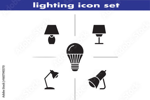 lighting outline icon set. ambient light, led strip, incandescent light, lamp, floor lamp.