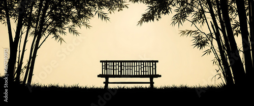 A bamboo bench in the morning relaxation, a bamboo garden
