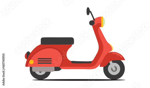 A vector illustration of a classic red scooter with a minimalist design and side view. Perfect for retro transportation, delivery, or urban lifestyle themes.