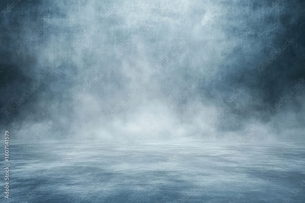 Misty, gray-blue empty room with hazy atmosphere Misty, gray-blue empty room with hazy atmosphere