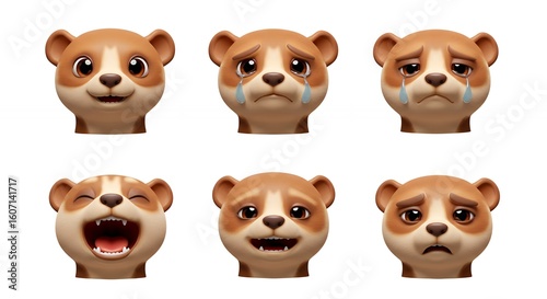 Cartoon animal faces expressions set