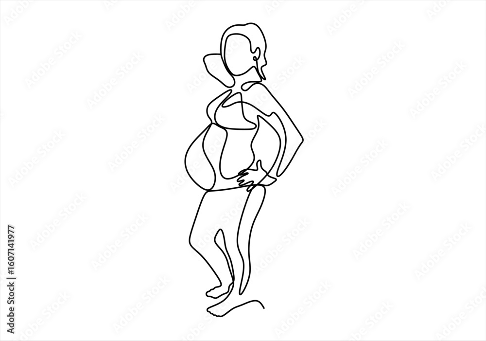 Fototapeta premium continuous line silhouette of pregnant woman.one line drawing of pregnant woman. single line vector illustration. isolated white background. 